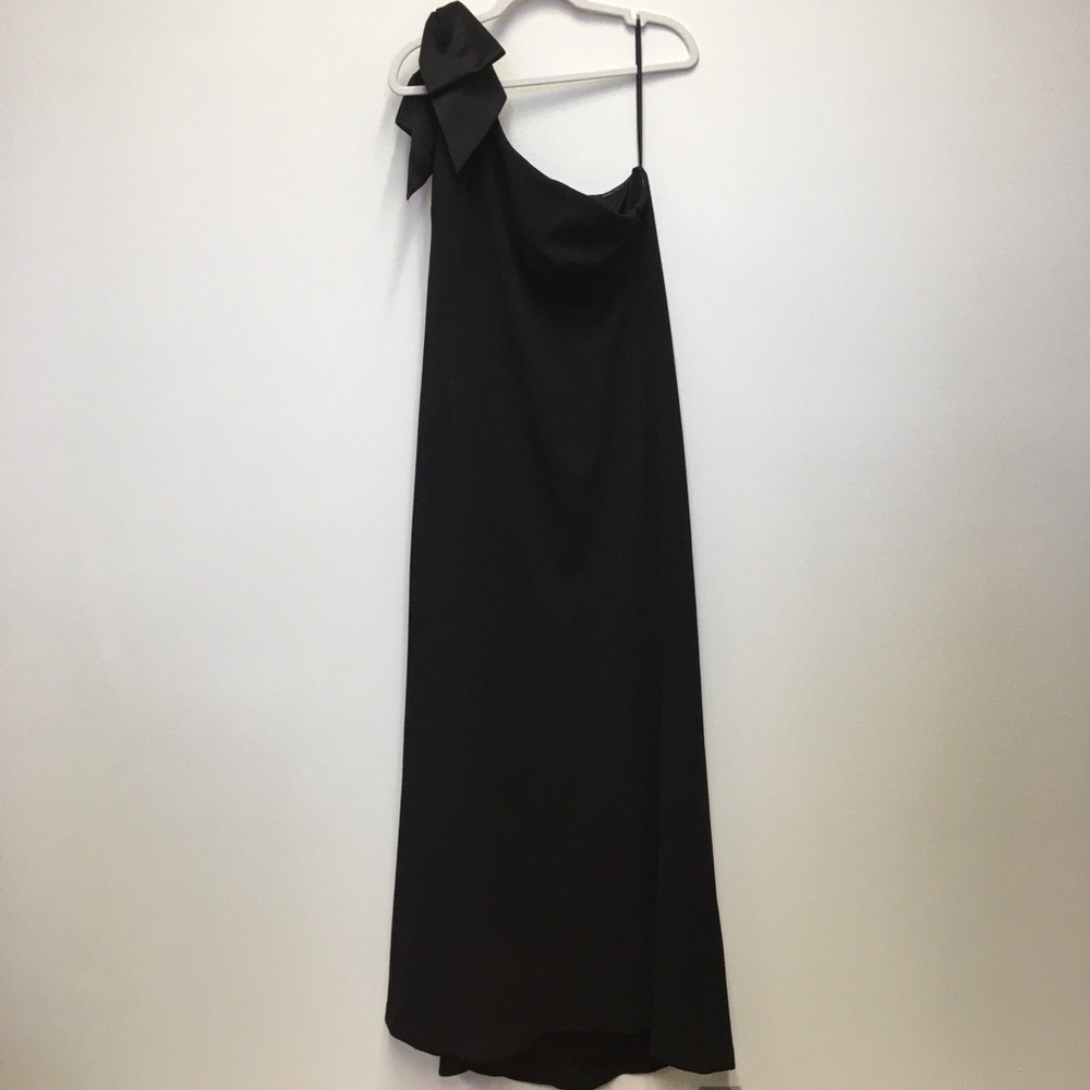 Eliza J One Shoulder Bow Long Gown 16 Black Formal Wedding Guest Gala Prom Party - Picture 13 of 13